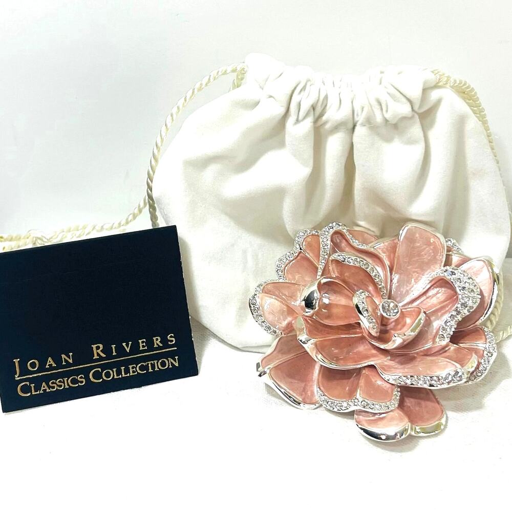Vtg Joan Rivers Brooch Pink Pave Gardenia Flower Crystal Limited Edition Large